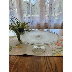 Vintage Jeannette Harp, Cake Stand, Pedestal Plate, Glass Clear Serving